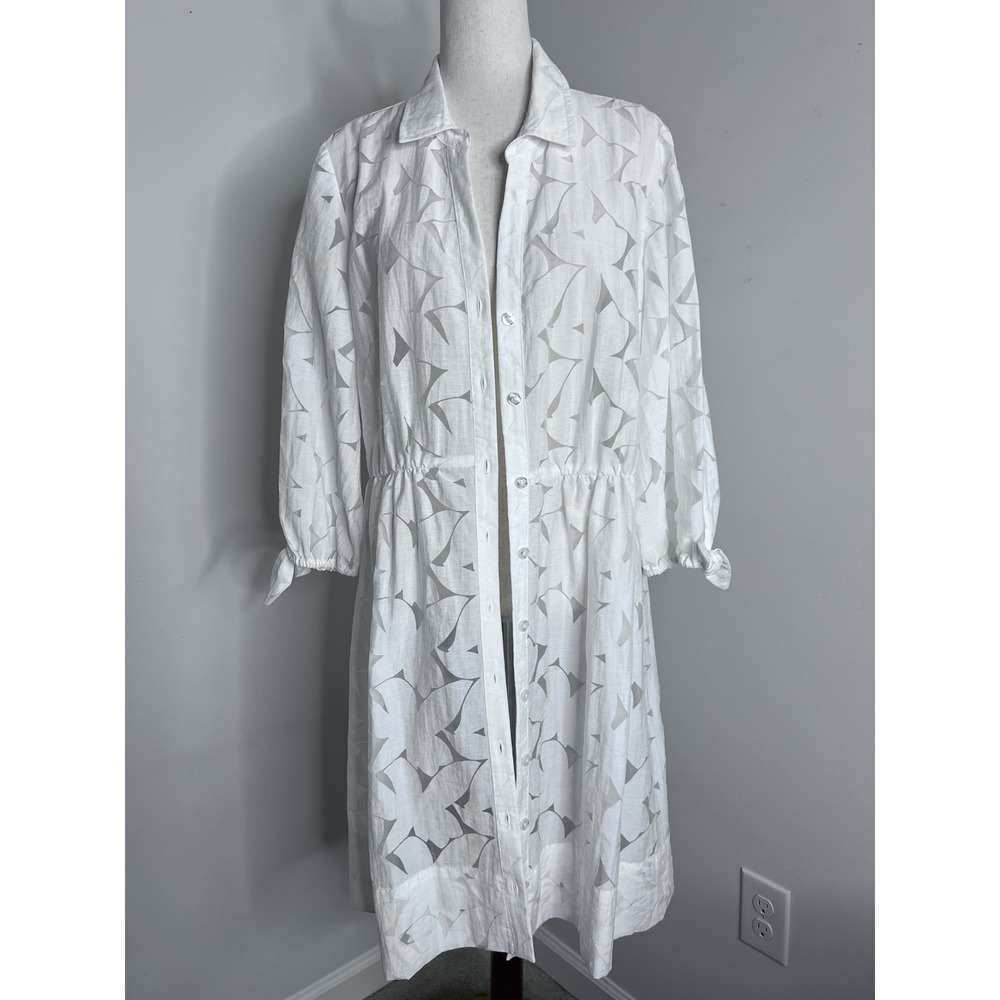 Lilly Pulitzer Sz 16 White Floral Button Front Midi Shirt Dress Resort Beltless